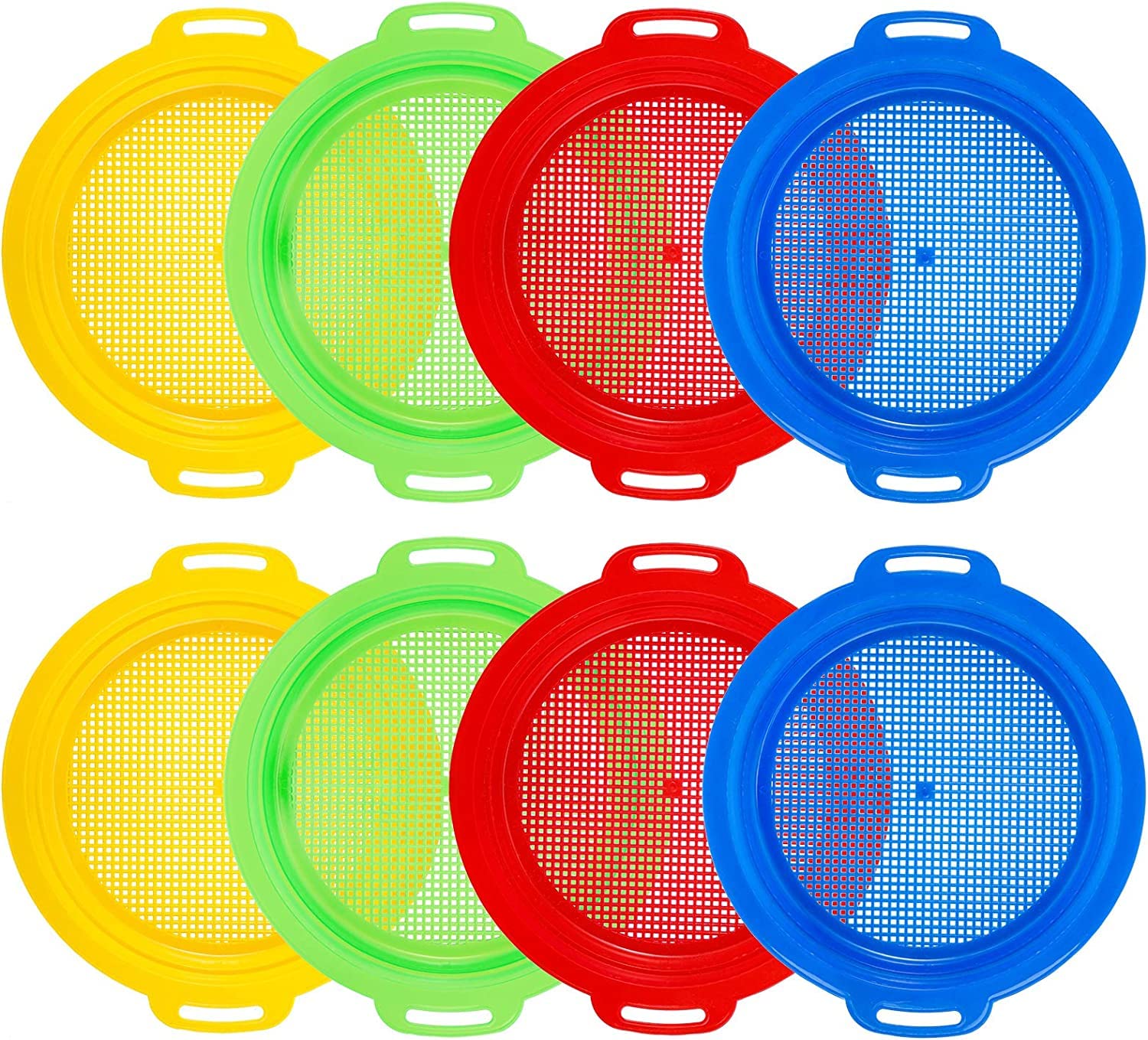 Suwimut 8-pack sand sifters in bright colors for sand treasure hunting
