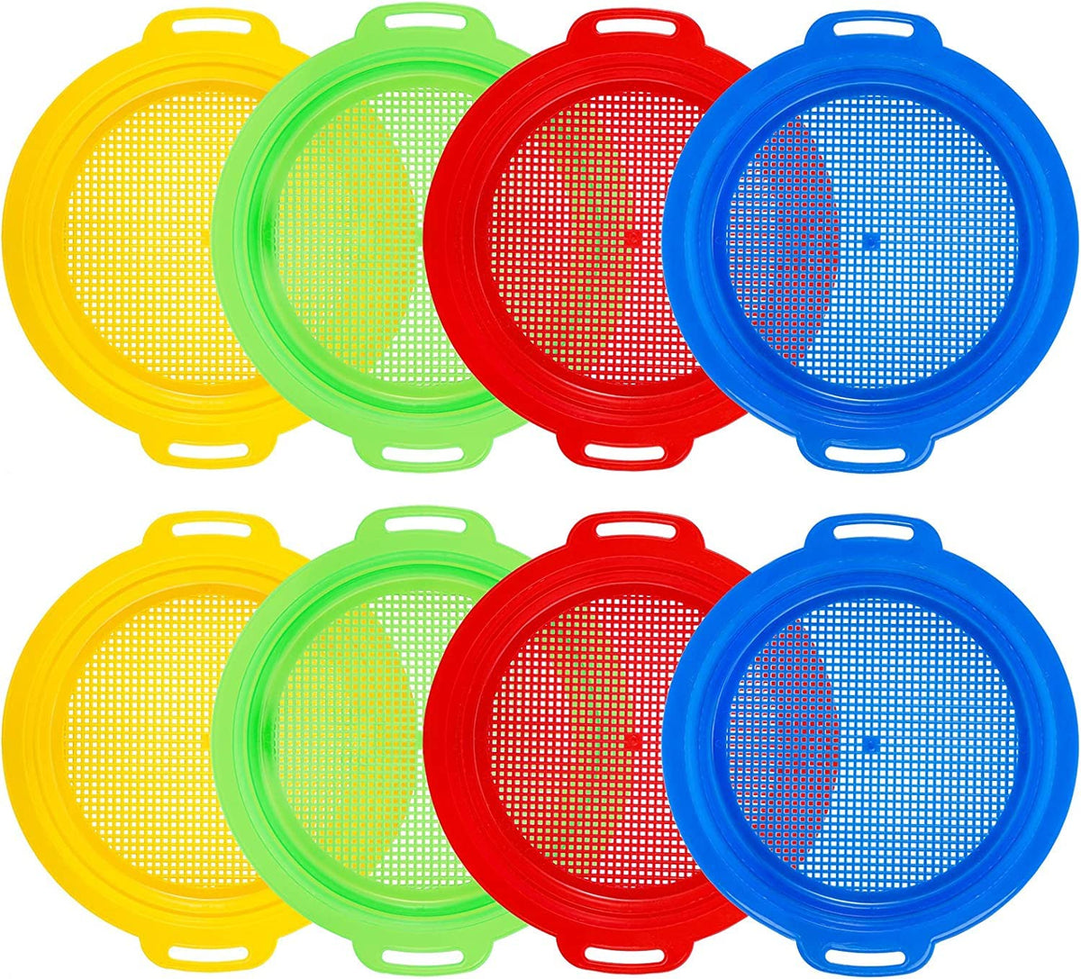 Suwimut 8-pack sand sifters in bright colors for sand treasure hunting