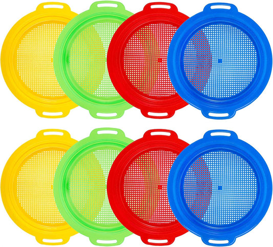 Suwimut 8-pack sand sifters in bright colors for sand treasure hunting