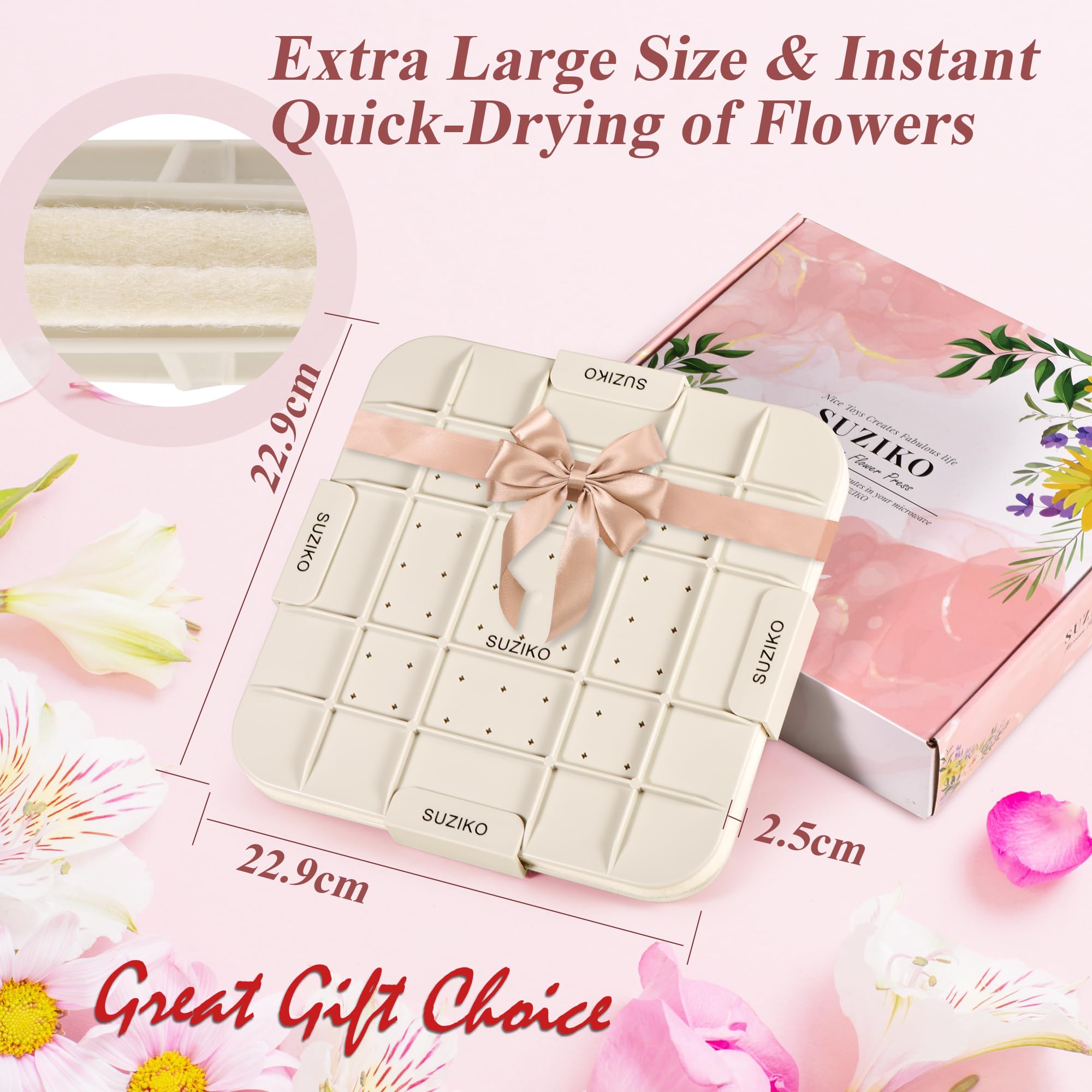 Suziko fast-drying cycles demonstrate quick microwave sessions to preserve petals and leaves.