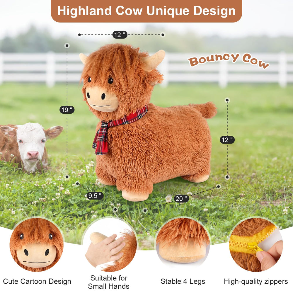 SuzziPals Bouncy Highland Cow side view, supports active play and balance for kids