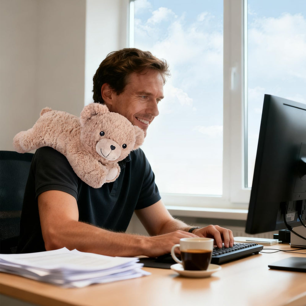 SuzziPals Brown Teddy Bear stress relief through gentle warmth.