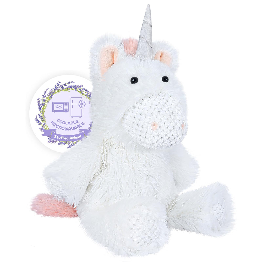 SuzziPals Coolable Warmable Unicorn Plush with soft fur for comforting hugs