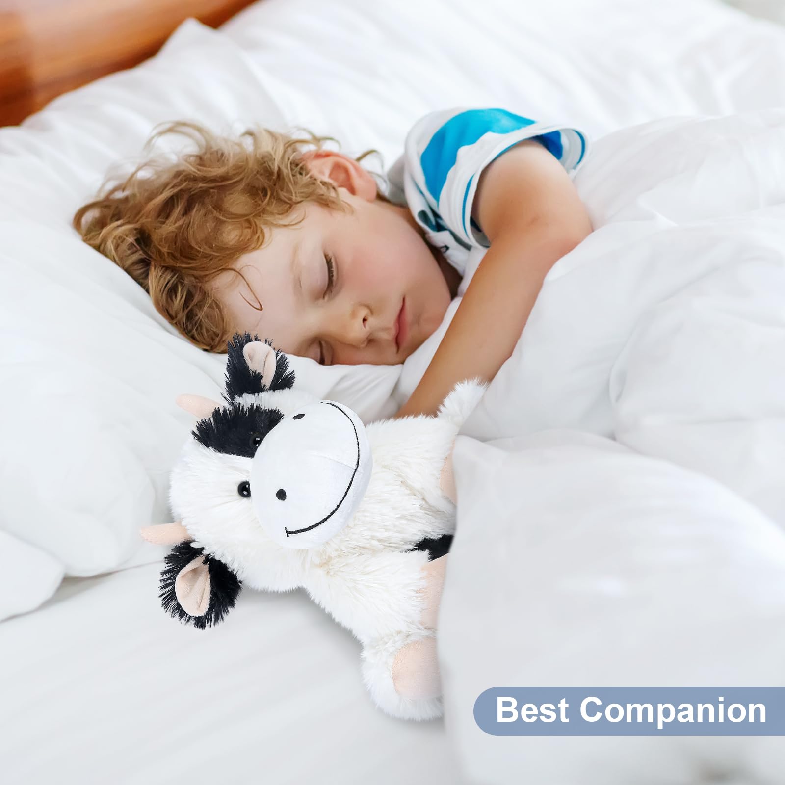 SuzziPals Heatable Cow Plush acts as a cold pack for refreshing cooling.