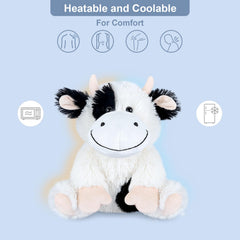 SuzziPals Heatable Cow Plush lavender scent enhances calming ambience.