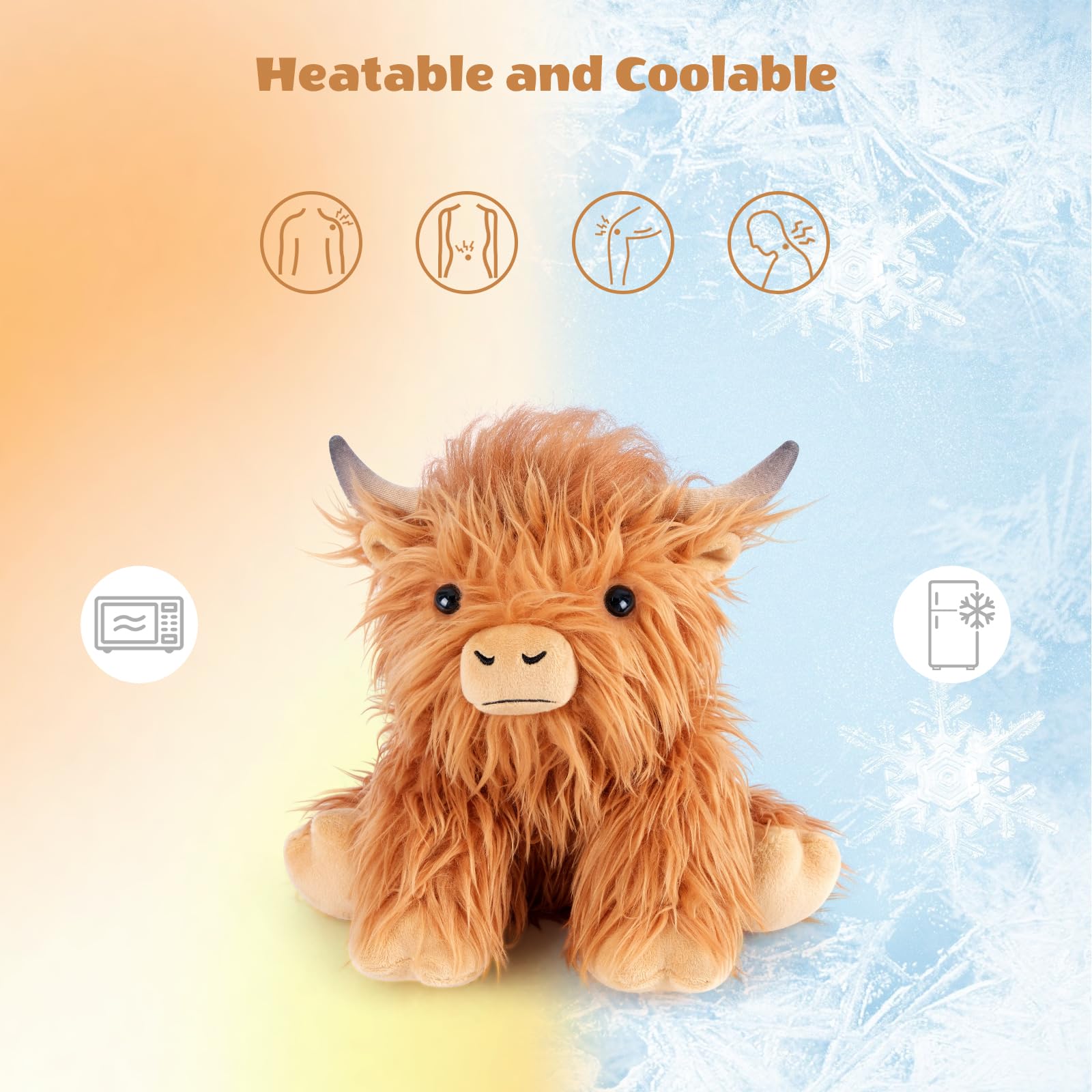 SuzziPals Highland Cow heated plush — warm comfort in minutes.
