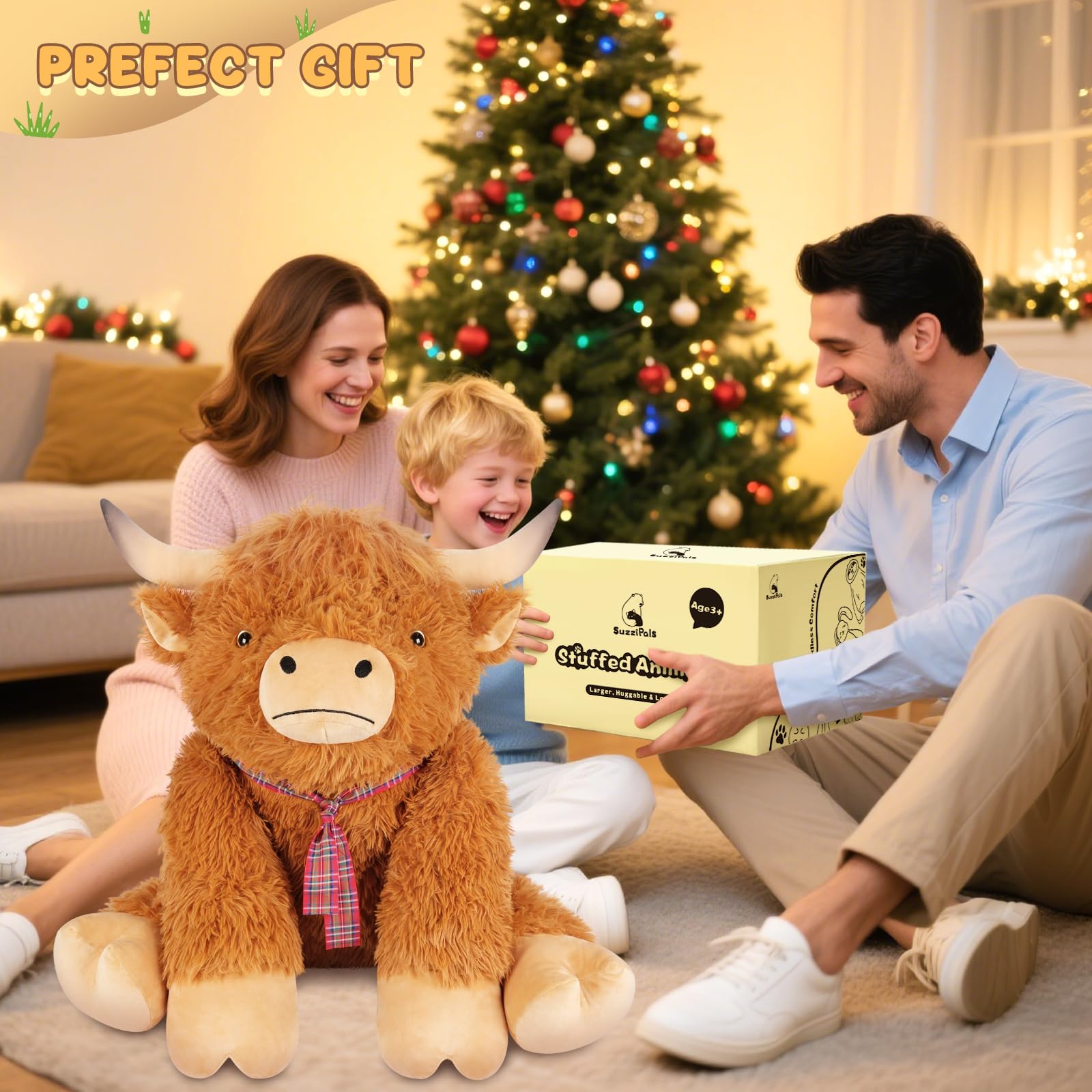 SuzziPals Highland Cow plush brown hue decor piece for bedroom or living room