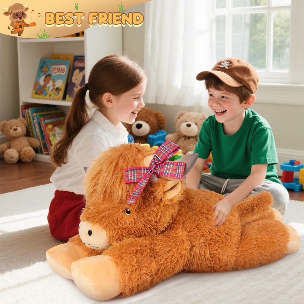 SuzziPals Highland Cow plush ready for care and fluff recovery after shipping