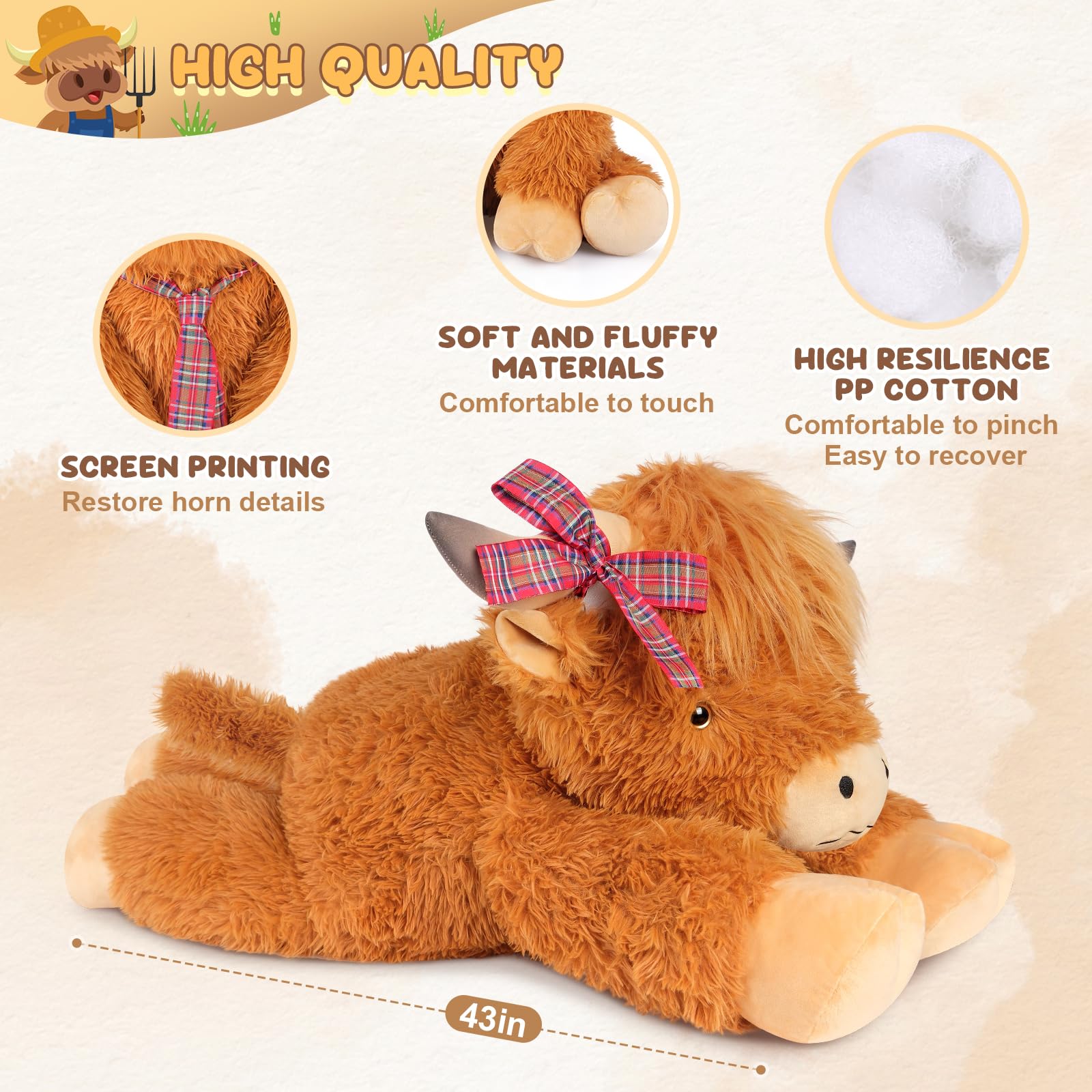 SuzziPals Highland Cow plush face close up showing soft fur and friendly presence