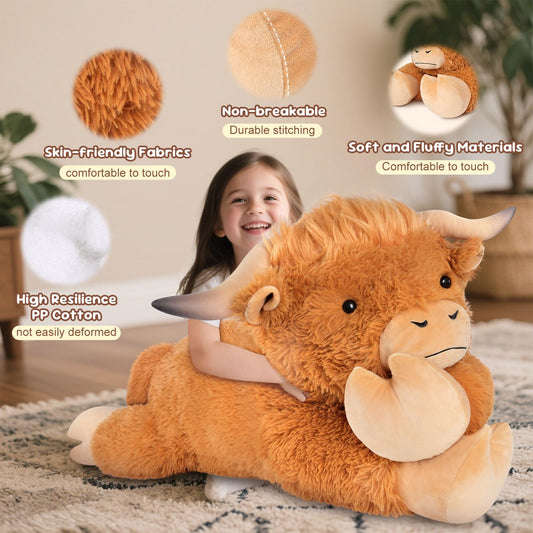 SuzziPals Highland cow plush face detail, showing soft fur and friendly eyes