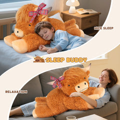 SuzziPals Highland Cow plush in a hugging pose great for cozy moments