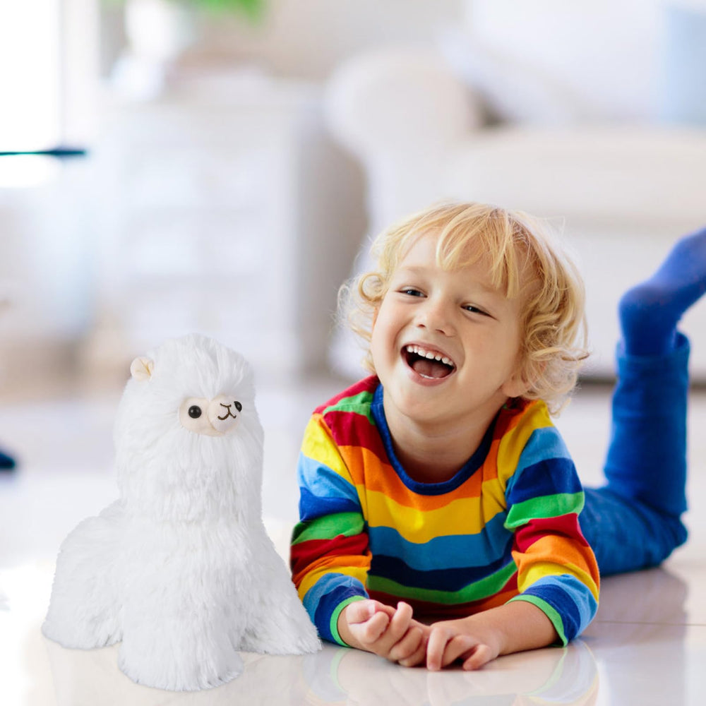 Compact 10-inch SuzziPals llama plush suitable for desk and bed.