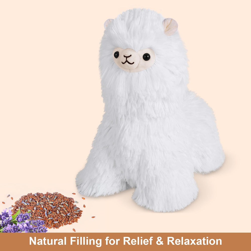 Children using SuzziPals llama plush for safe heating pad guidance.