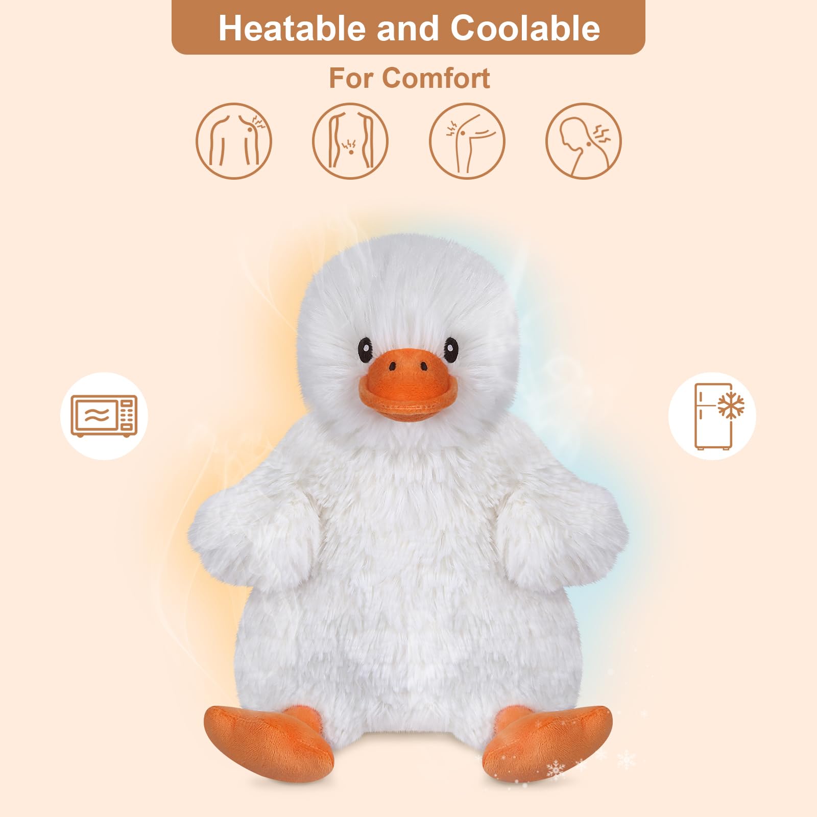 SuzziPals microwavable heat duck plush for about 20 minutes of moist heat