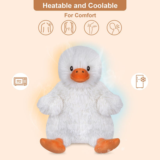 SuzziPals microwavable heat duck plush for about 20 minutes of moist heat
