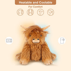 SuzziPals microwavable heat pad cow showing warm therapy option.