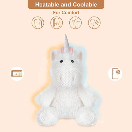 SuzziPals microwave-heated unicorn in a cozy resting pose