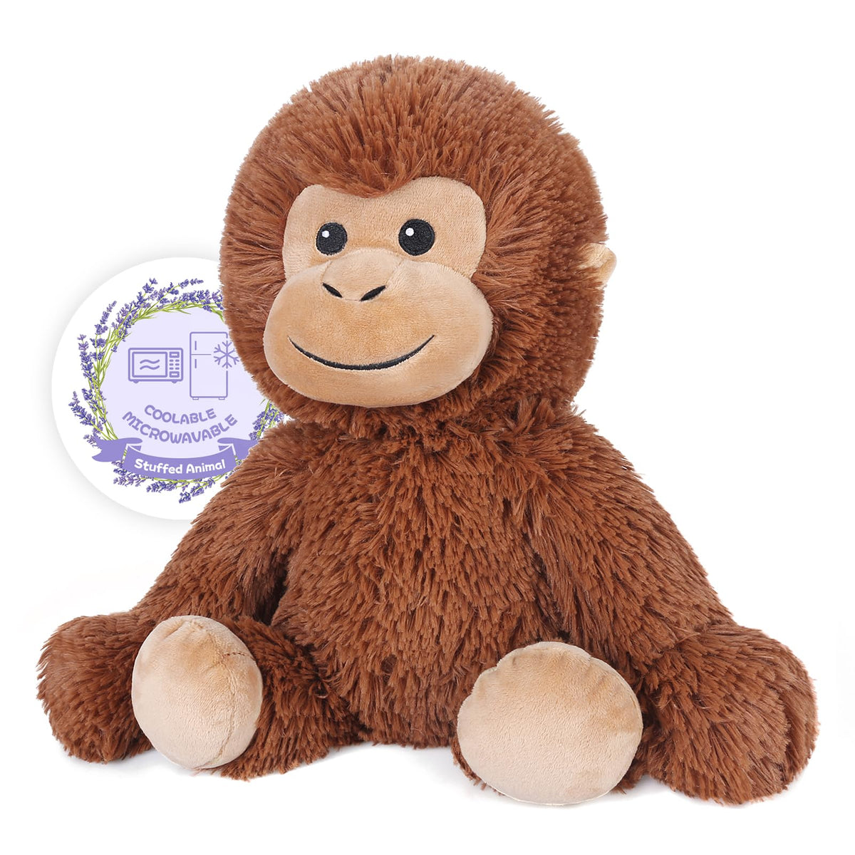 SuzziPals monkey plush heated in microwave for soothing warmth