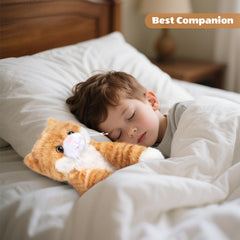 Orange cat plush adds a cute bedroom decor touch