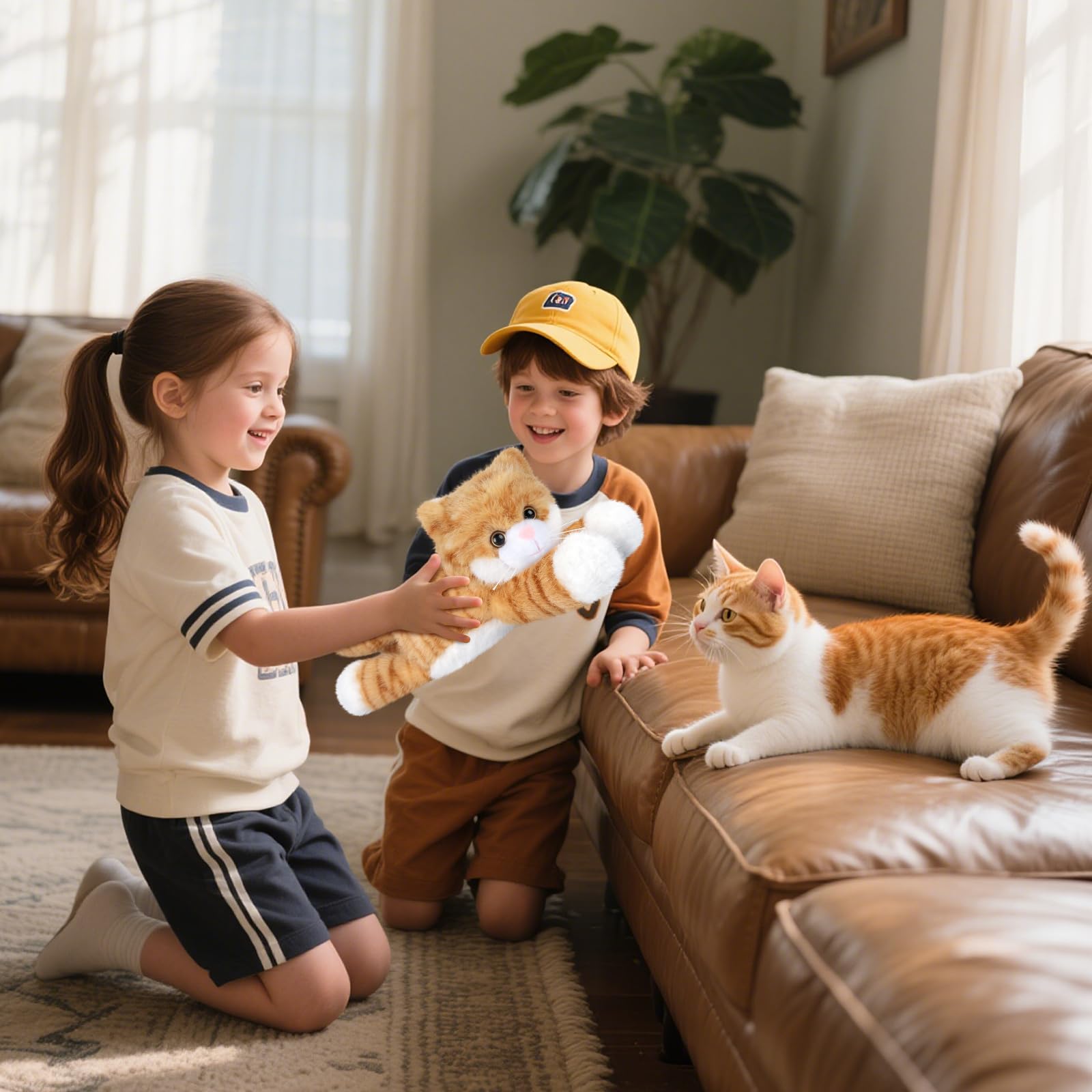 Travel-ready SuzziPals orange cat plush as a cozy companion