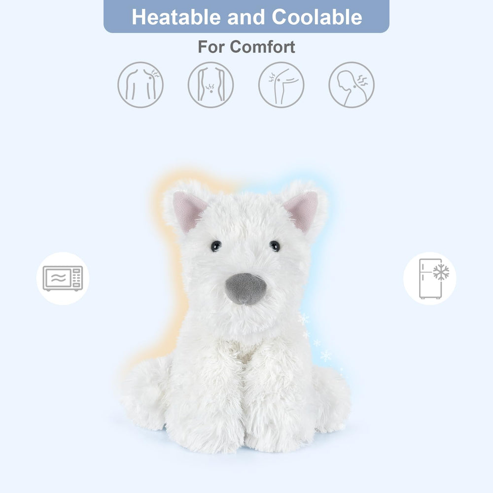 SuzziPals coolable and heatable Westie plush for versatile comfort.