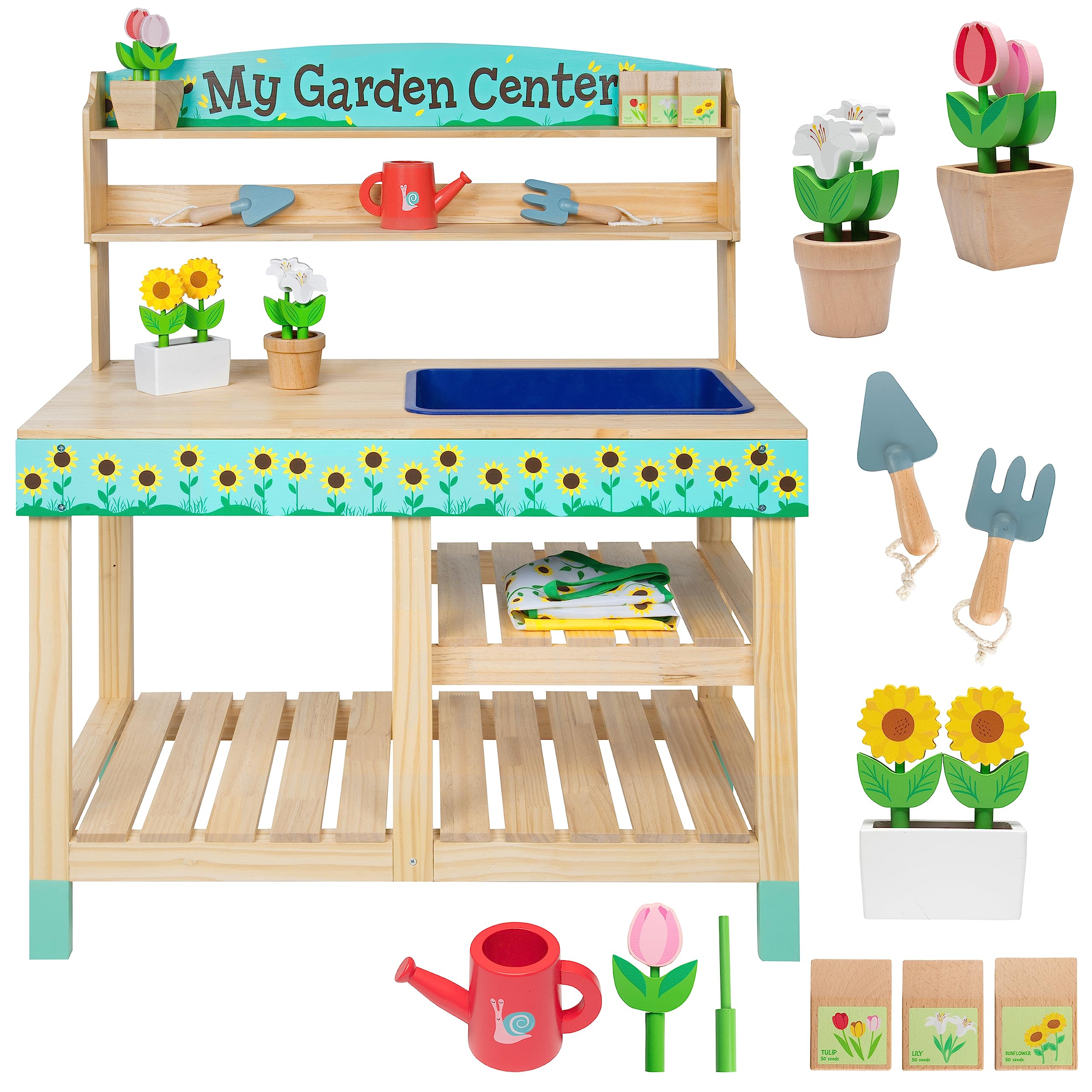 Svan Bloom & Grow garden center wooden toy set with colorful pots for imaginative play.
