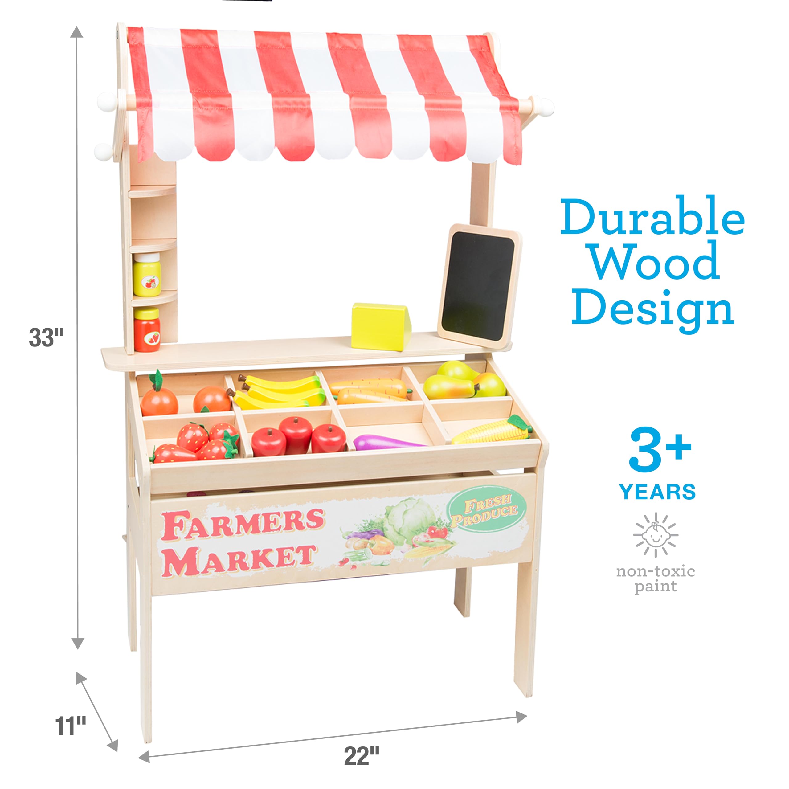 Svan chalkboard play panel supports menu writing during pretend shopping.