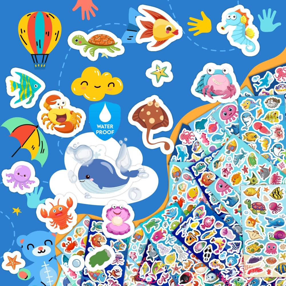 SWARKOL ocean stickers crabs-turtles ideal for kids' school projects