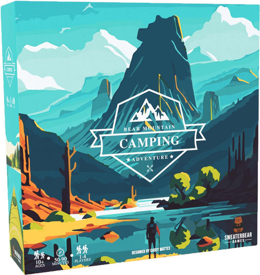 Bear Mountain Camping Adventure box cover by SweaterBear Games for cozy family game night.