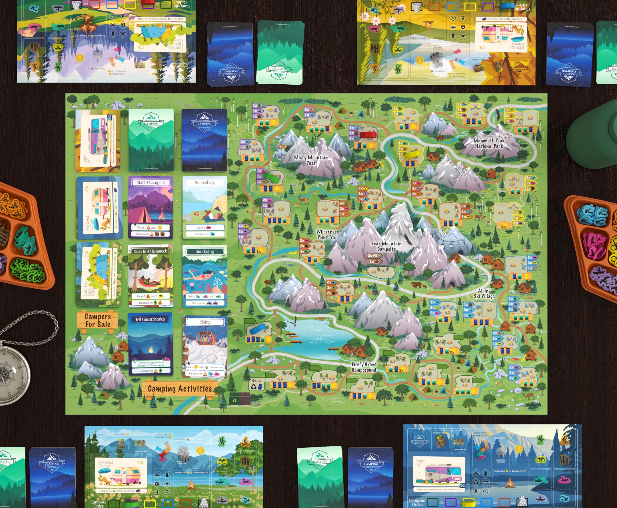 SweaterBear Games board layout map shows route to Bear Mountain campsite for planning.