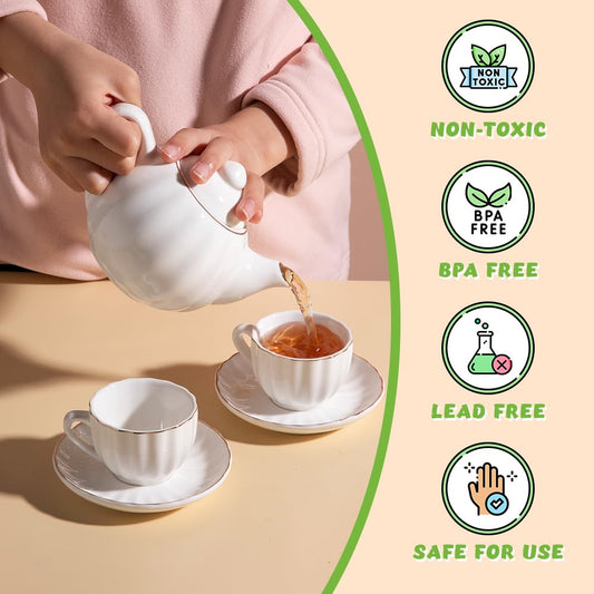 Sweejar porcelain tea set cups white for imaginative play