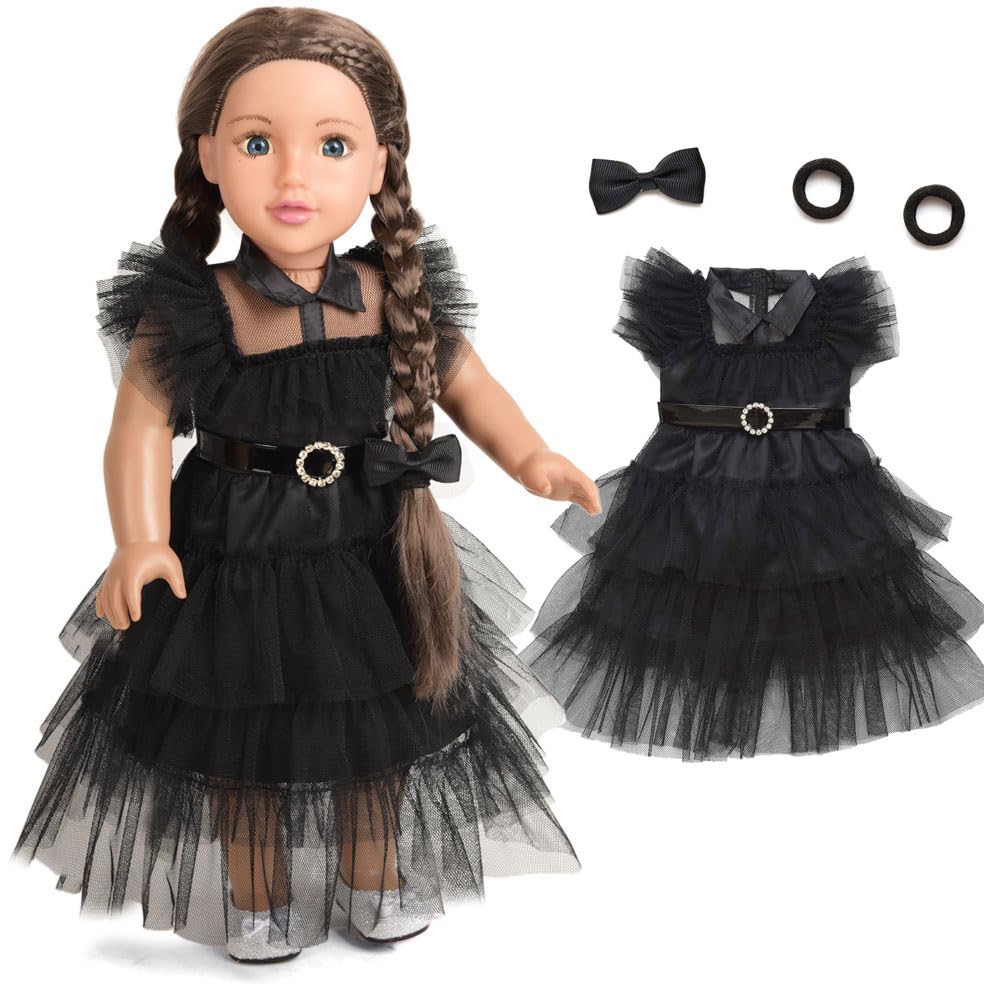 Sweet Dolly black lace dress for 18-inch dolls with elegant party look