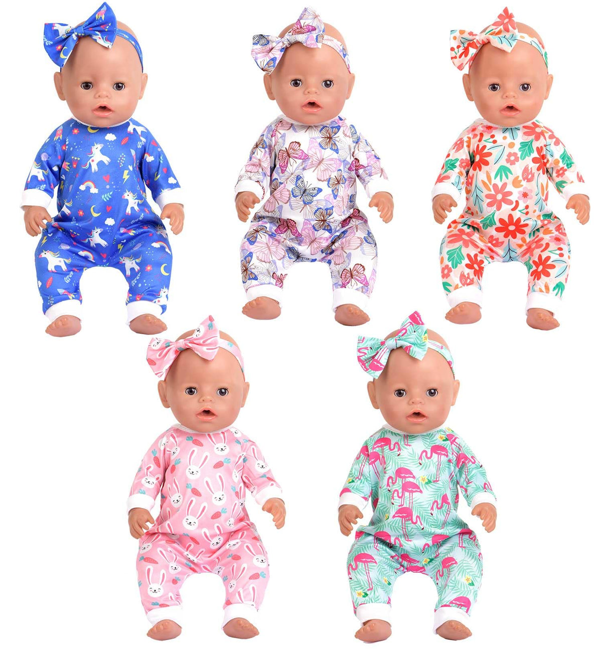 Sweet Dolly blue unicorn jumpsuit with headband for 15-18 inch dolls, ideal for imaginative play.