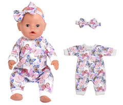 Sweet Dolly flamingo jumpsuit with headband for 15-18 inch dolls, bright design for playtime.