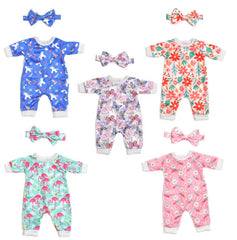 Sweet Dolly purple butterflies jumpsuit with headband for 15-18 inch dolls, colorful daily outfit.