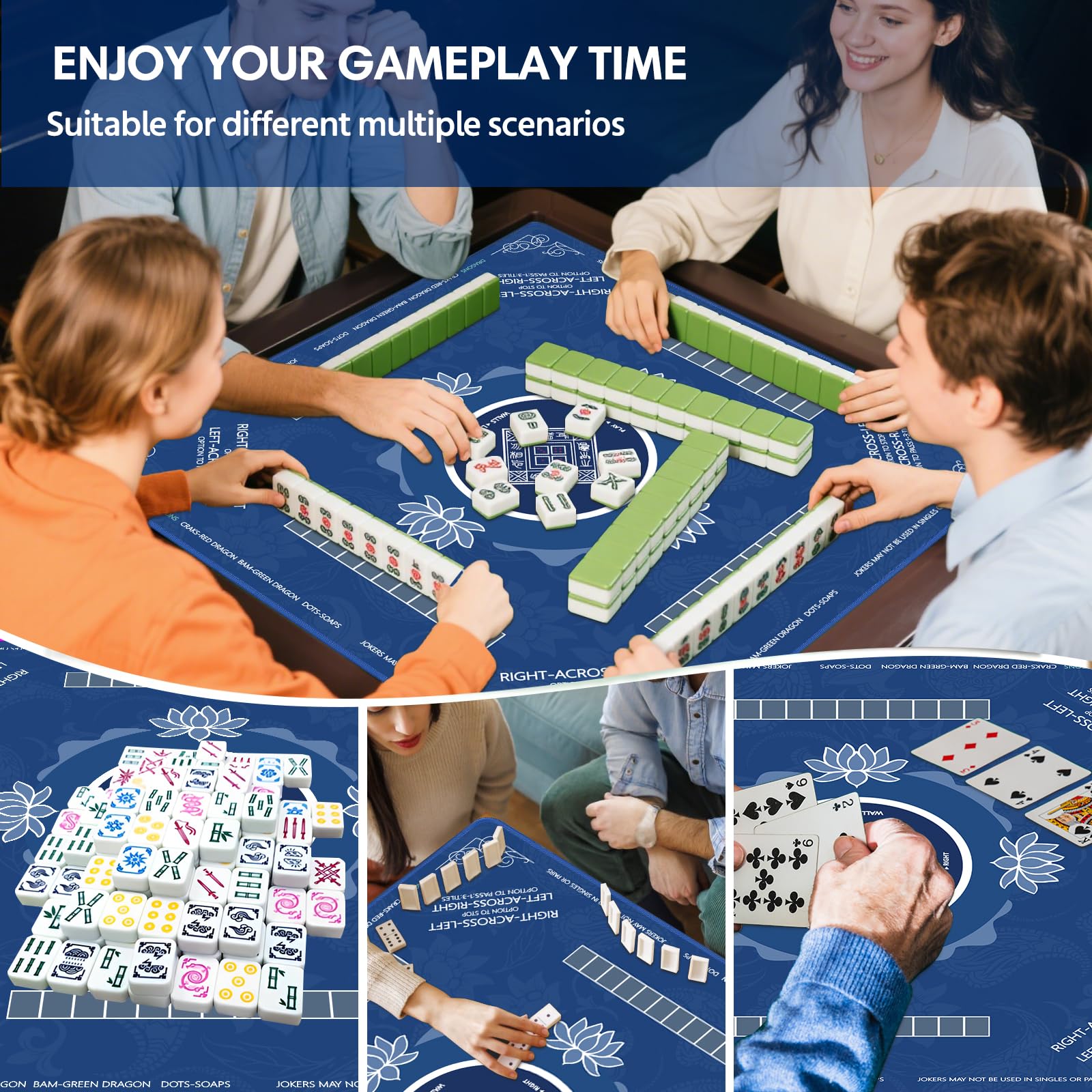 Sweetone Mahjong Mat measures thirty-one point five inches square with a Chinese pattern.