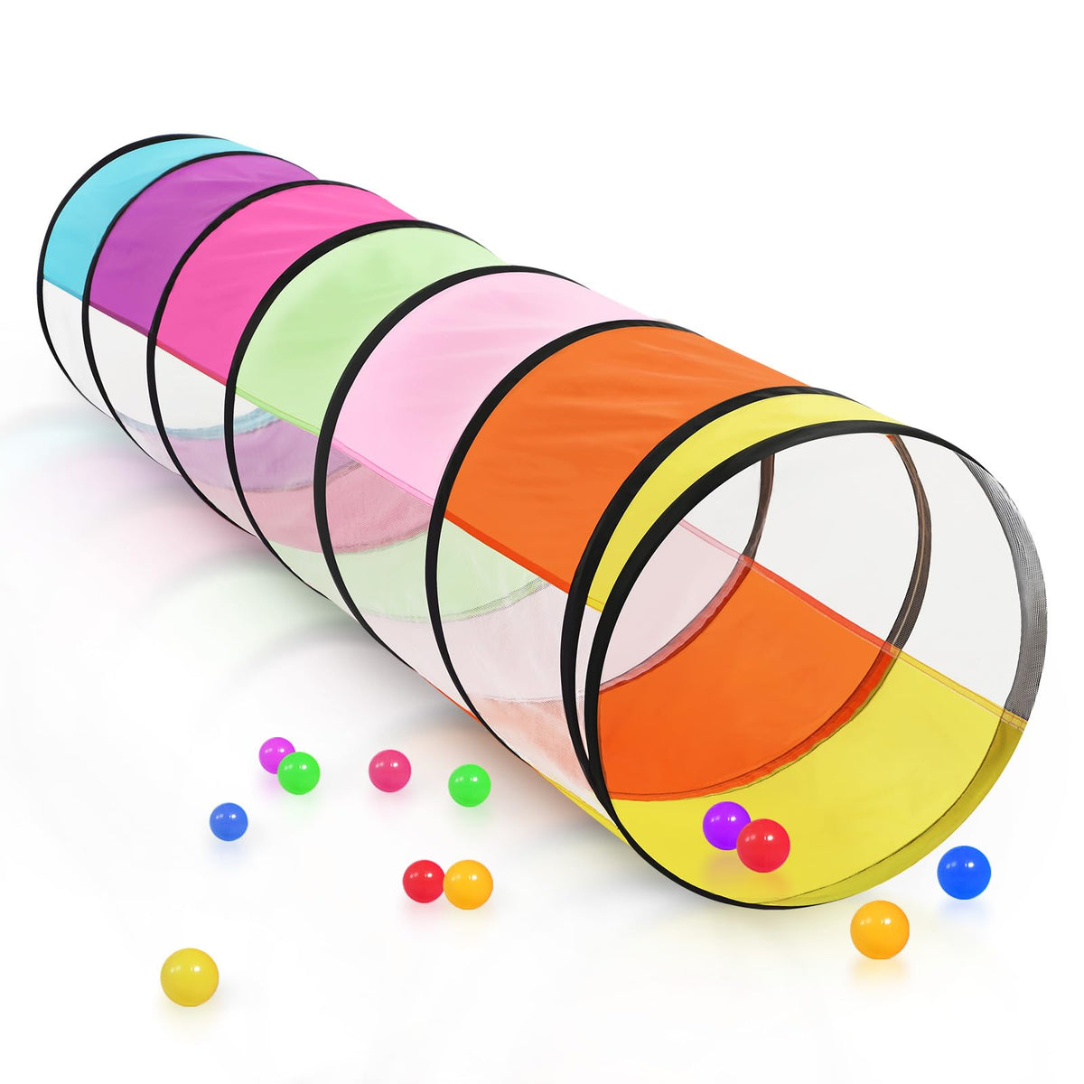 SweHouse colorful rainbow tunnel with mesh sides for safe, engaging toddler play.