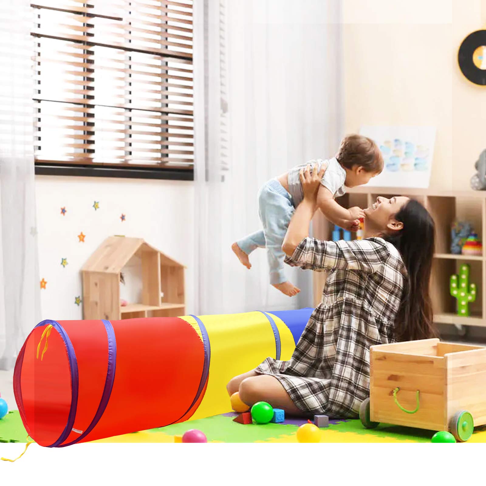 SweHouse Kids Play Tunnel with mesh sides for peekaboo fun and airflow.