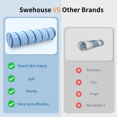 Compact storage of SweHouse Peachskin Tunnel after play sessions.