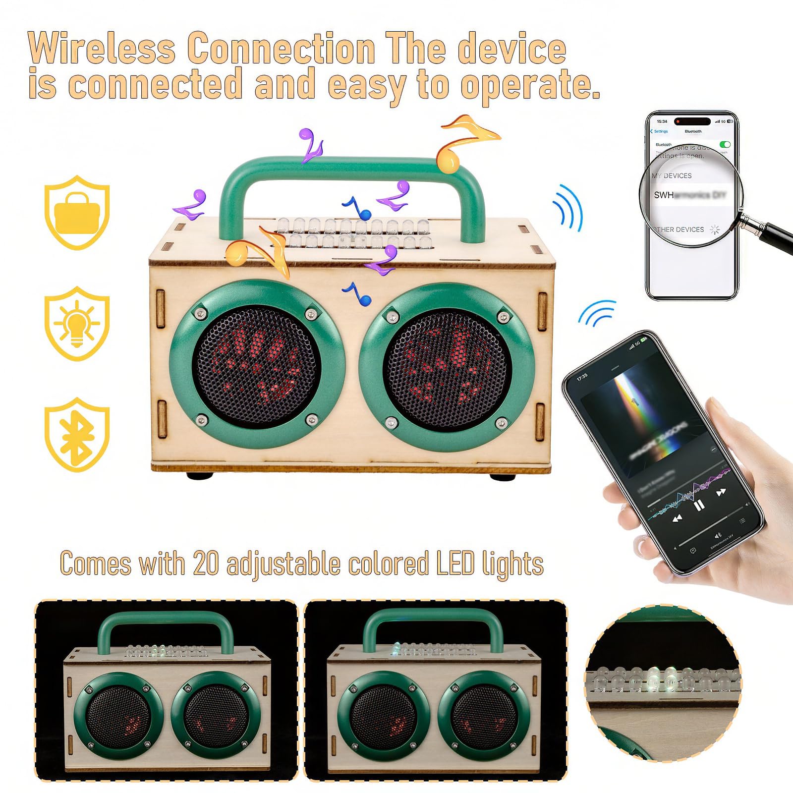 Swhmc portable speaker handle enables easy transport for on-the-go use.