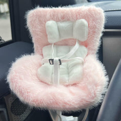 SwiftServ doll car seat with plush pink cushion for 3–8 inch figures, cozy car display