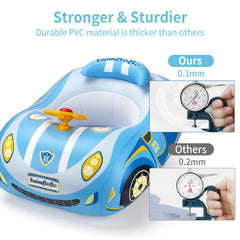 Swimbobo toddler pool float car blue inflation valve for quick setup.