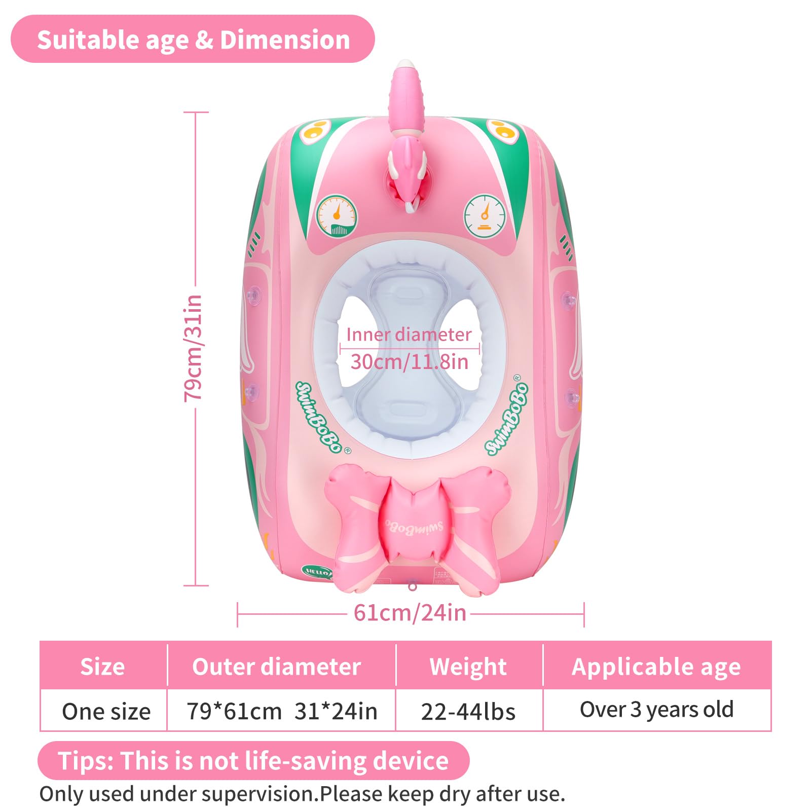 Swimbobo toddler float safety seat ensures stable seating during water fun.