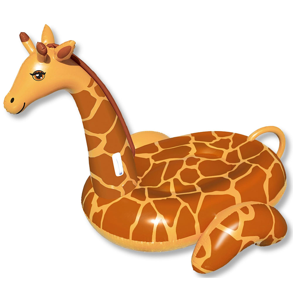 Swimline 90710 giant inflatable giraffe pool float for lounging in sun.