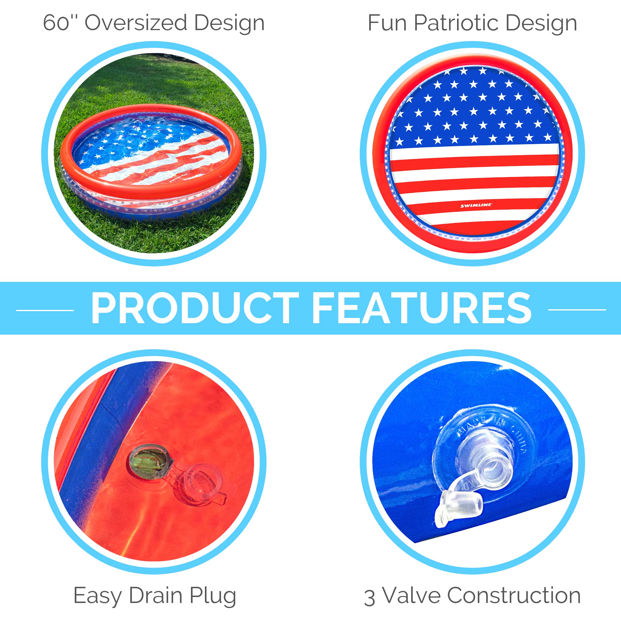Swimline Americana pool uses BPA-free PVC for skin-friendly outdoor sessions.
