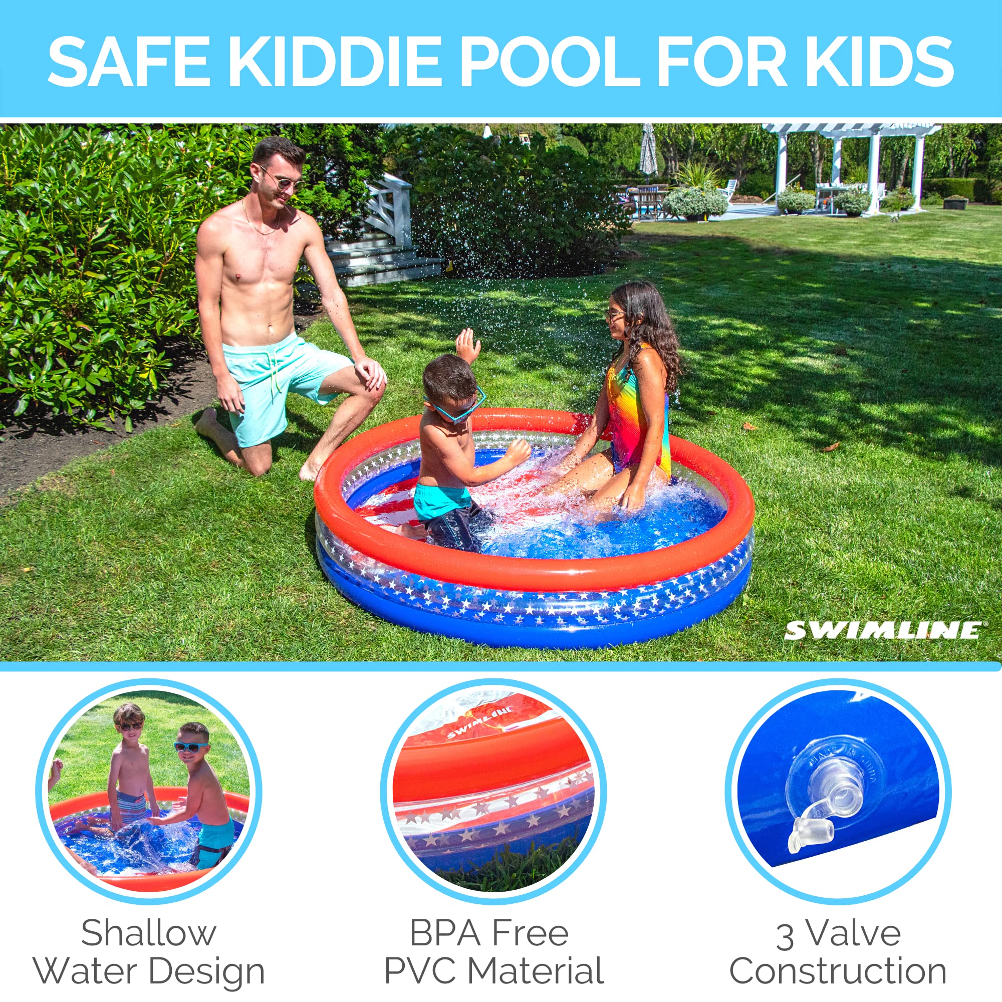 Swimline Americana pool drain valve enables quick cleanup after play.