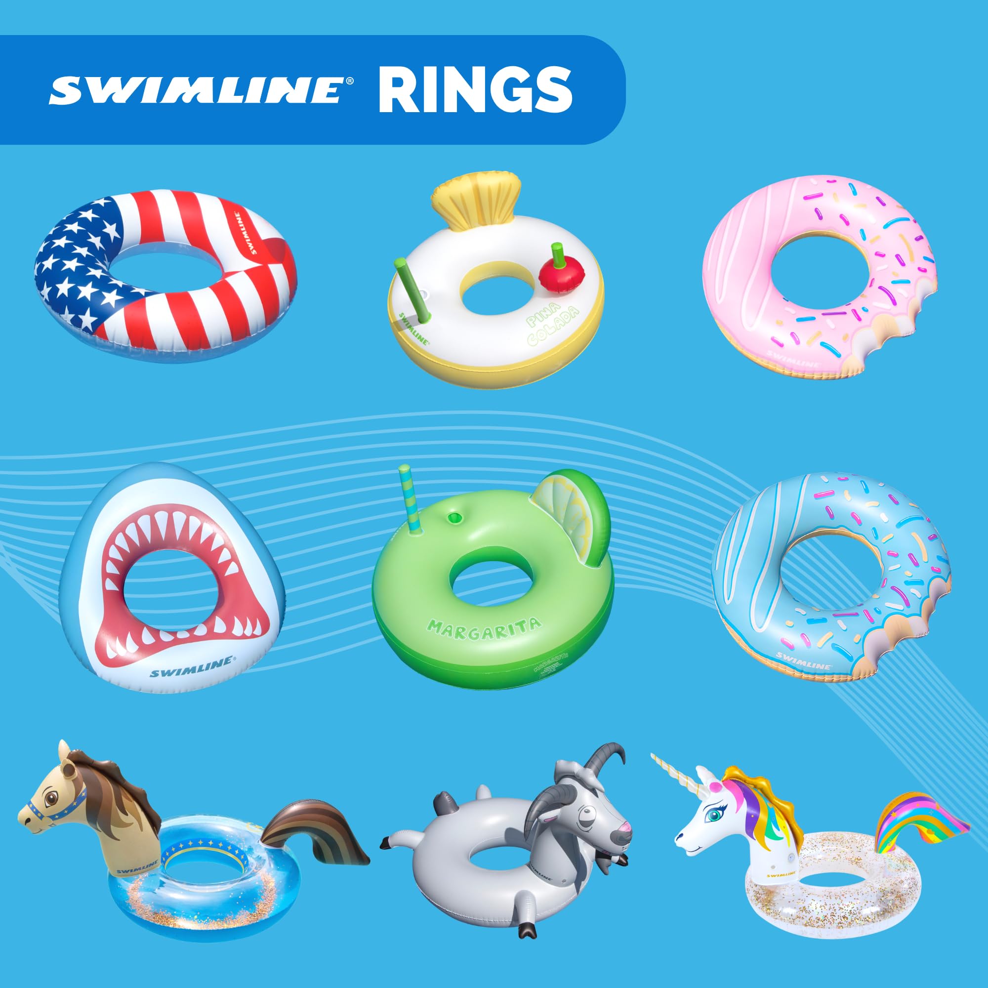 Swimline Americana Conversation Double Ring ideal for pool, lake, or beach adventures.