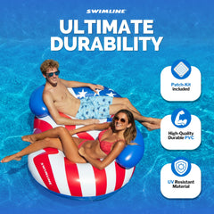 Swimline Americana Conversation Double Ring includes patch kit for quick repairs after sunny days.