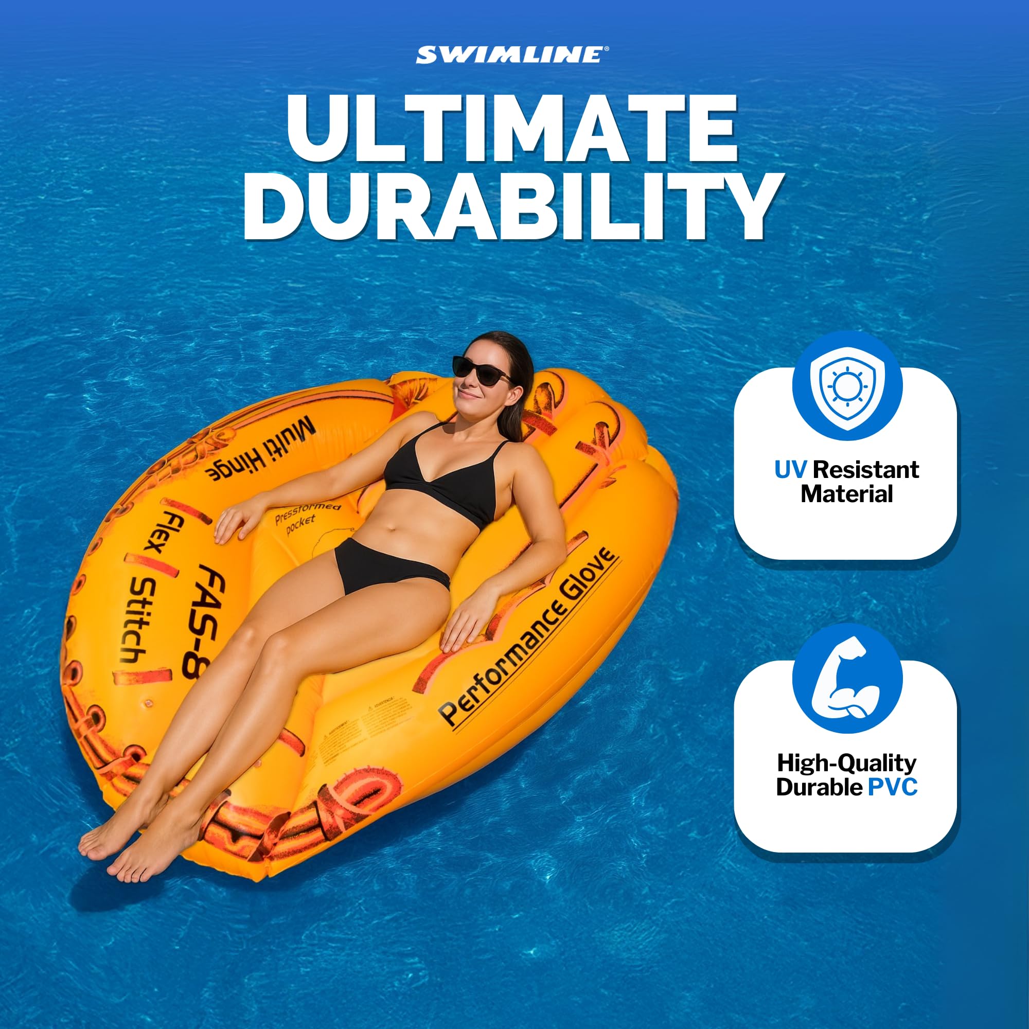 Swimline Glove Float has room for 1 adult or 2 kids.