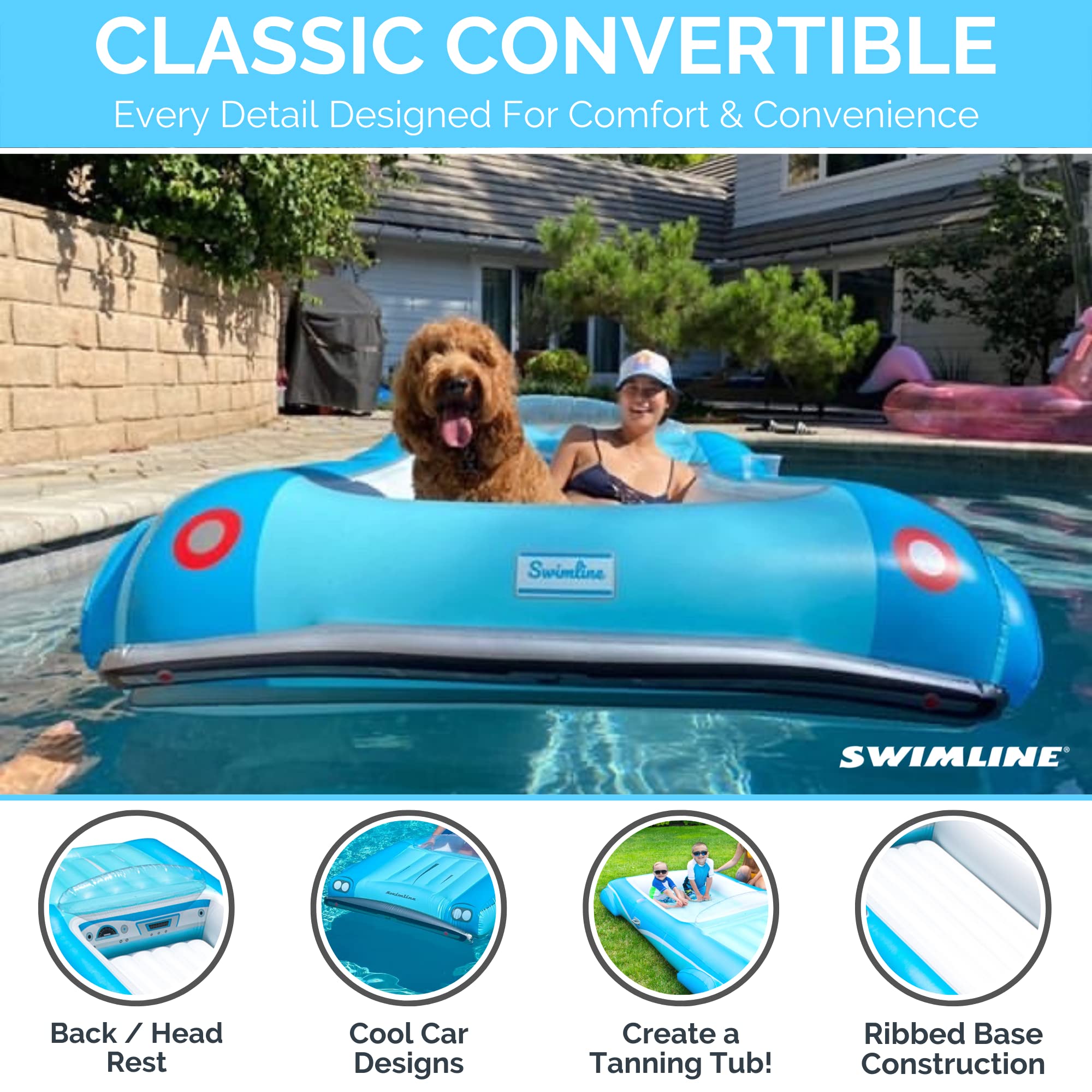 Swimline Classic Convertible Float fully inflated for backyard fun and sun